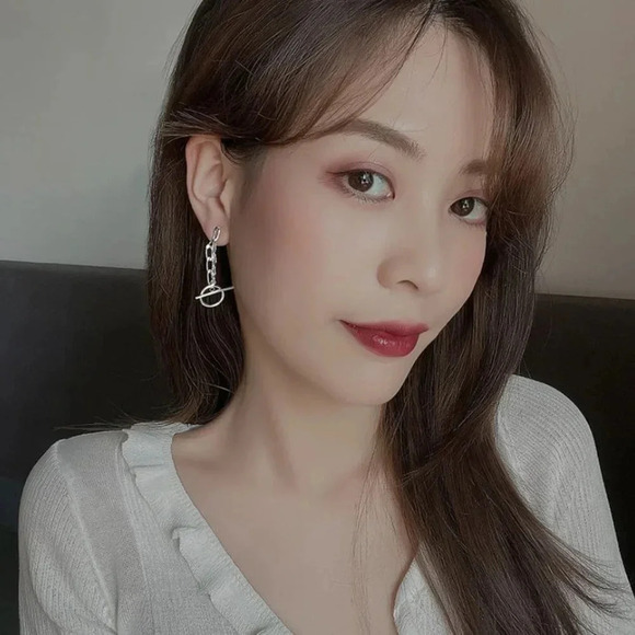 925 Sterling Silver Toggle Chain Drop Earrings Minimalist Curb Link Earrings - Picture 3 of 7